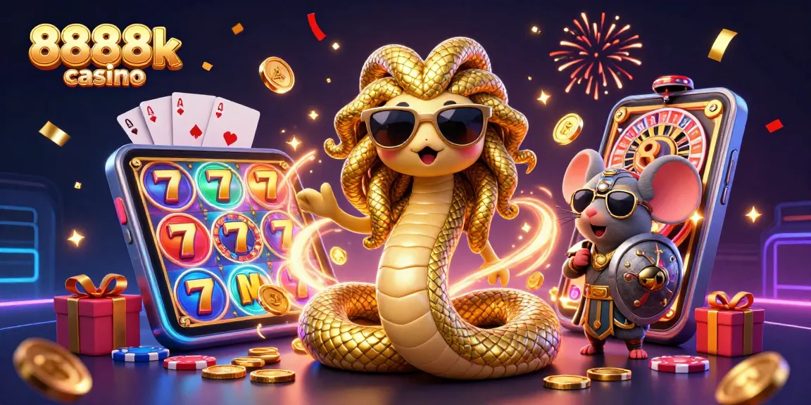 Play and win at 8888k casino with vibrant characters and dynamic gaming elements.