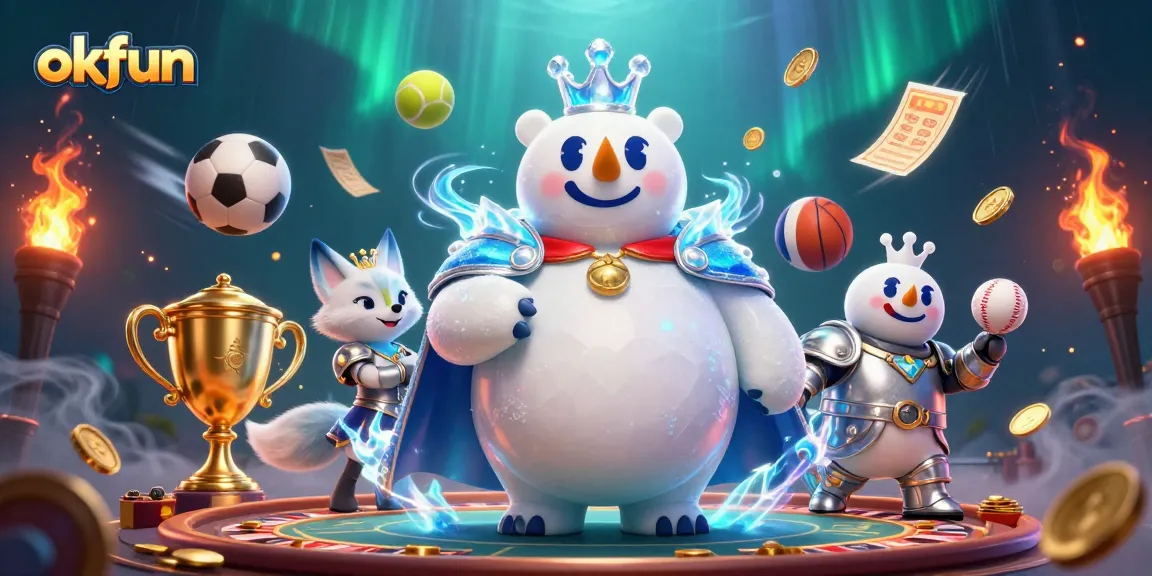 Engage in thrilling action with okfun’s dynamic 3D scene featuring a polar bear and fox in a vibrant casino.