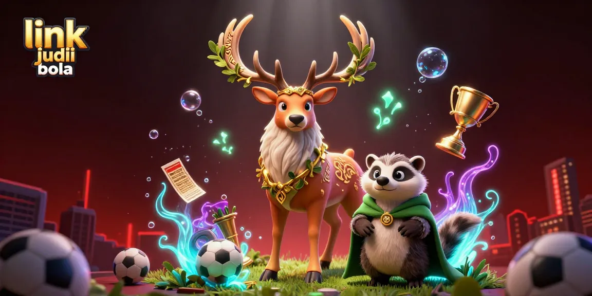 Bet on success with link judi bola alongside vibrant sports elements in a colorful 3D scene.