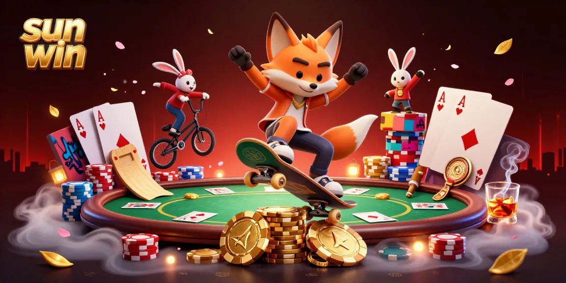 Experience excitement with sun win as a fox and rabbit engage in thrilling casino stunts.