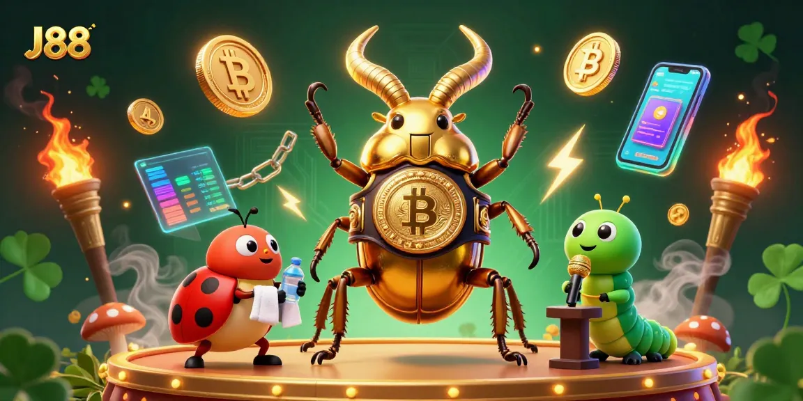 Bet on J88 with dynamic visuals of a beetle boxing ring showcasing cryptocurrency excitement