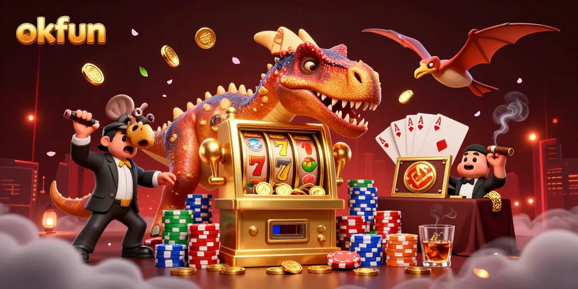 Spin for jackpots with okfun as a pachycephalosaurus teams with casino characters.